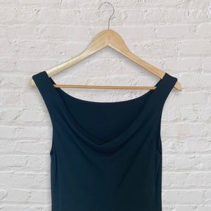 Sleek Black Sleeveless Midi Dress with Cowl Neckline
